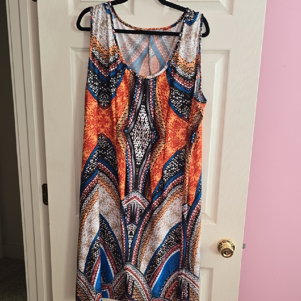 NY‎ Collection Vibrant Orange and Blue Maxi Dress